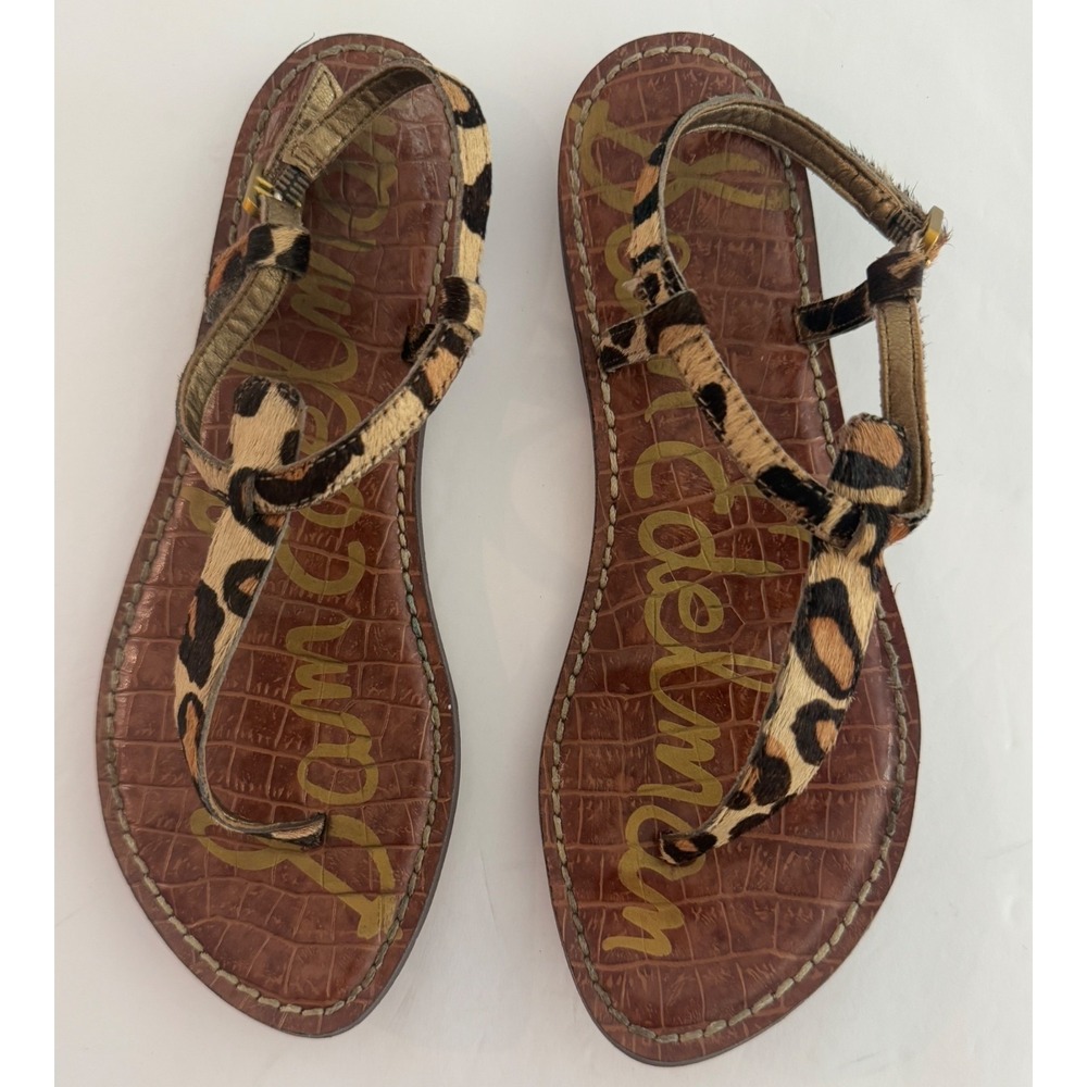 Sam Edelman Womens Gigi Leopard Print Leather T-Strap Sandals Size 6M  Boho